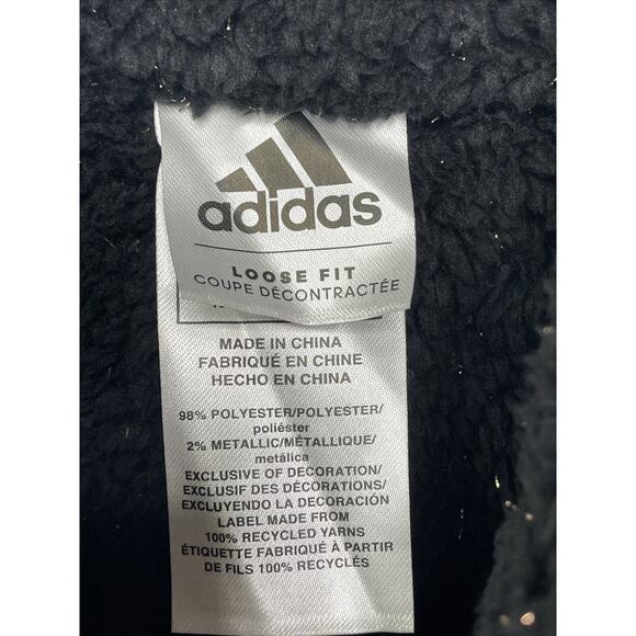 Adidas Girls Sweatshirt XL 16 Black Gold Sparkle Mock Neck Sherpa Fuzzy 1/4 Zip‎ - Picture 3 of 10